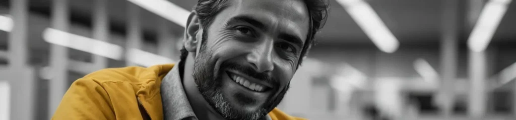 un hombre sonriendo a la cámara